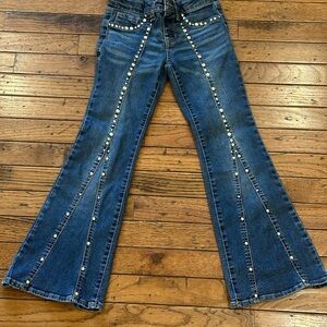 Girls' Dark Blue Pearl-Trim Flare Jeans